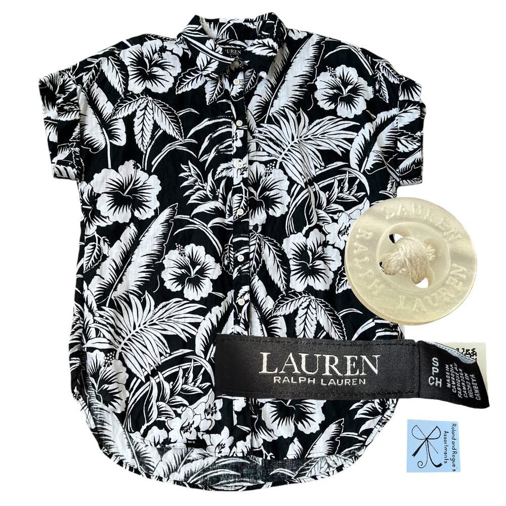 Lauren Ralph Lauren 100% Linen Tropical Button-up Tunic Shirt Sz S